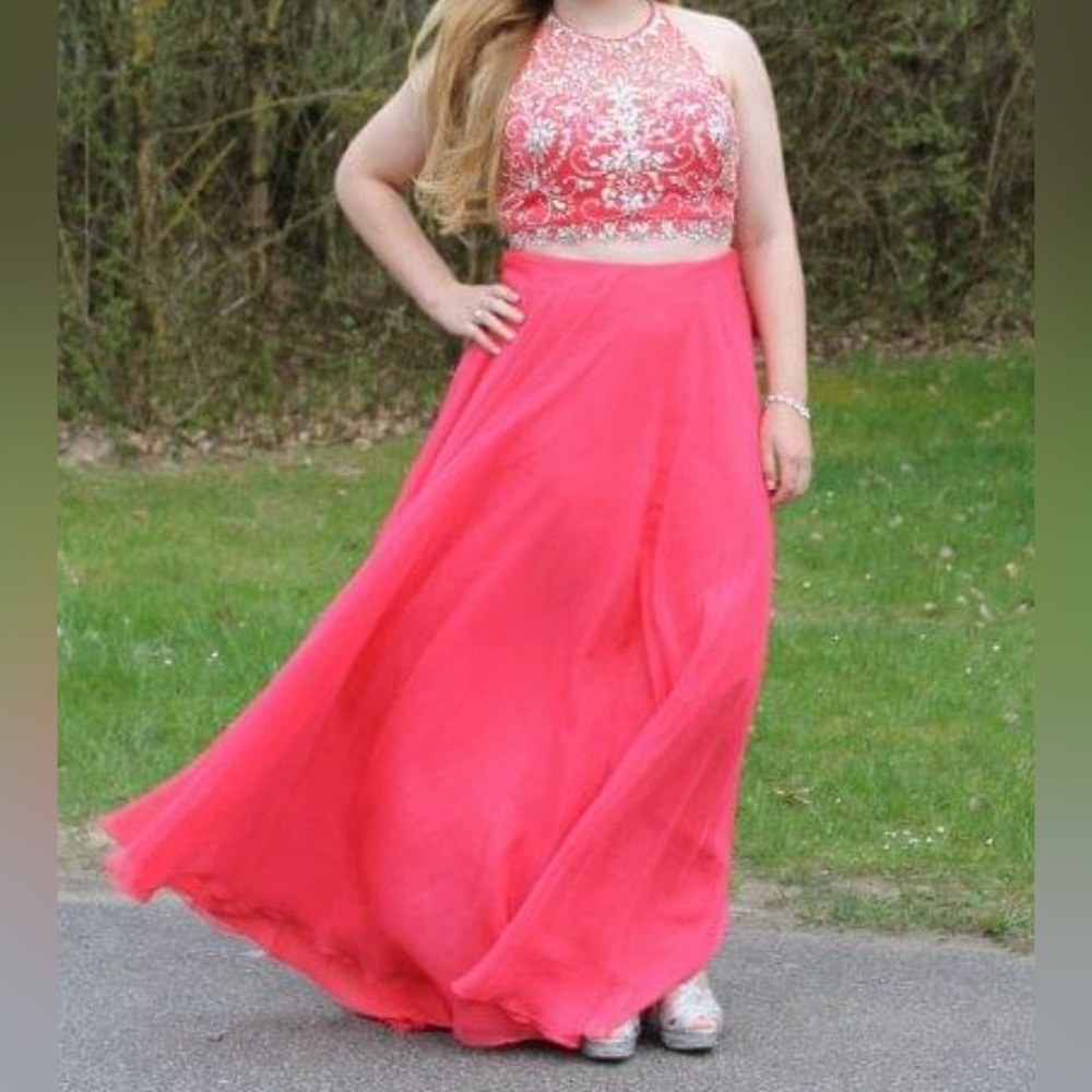 Pink Blush Prom Dress. Size 12. Two piece, halter top with skirt